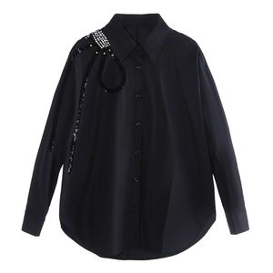 Camicie da donna autunno tinta unita <span class=keywords><strong>con</strong></span> perline Casual camicette larghe donna Top di strada <span class=keywords><strong>con</strong></span> ricami di <span class=keywords><strong>paillettes</strong></span> - Product Image 1