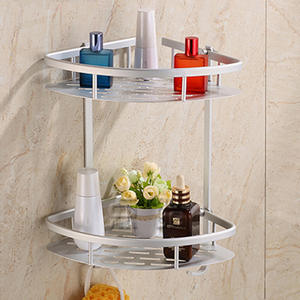 Estante de esquina para baño Chengming de aluminio, de 2 niveles, montado en la pared, estante de almacenamiento duradero para baños - Product Image 4
