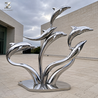 Escultura de Delfín en Acero Inoxidable Pulido, Arte de Animales Marinos para Jardín, Resort, Plaza y Paisajes Costeros
