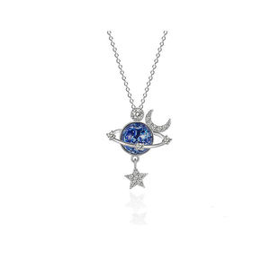 Collar de Lujo Ligero con Colgante de Estrella, Luna, Zirconia, Espacio, Universo y Planeta, Collar de Tierra para Hija - Product Image 1