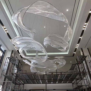 Lustre de hall d'hôtel de luxe contemporain, tube en verre, grand ruban moderne, lustre suspendu personnalisé - Product Image 6