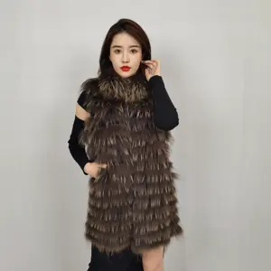 Ladies Fancy Waistcoat Womens Raccoon And Rabbit Fur Vest