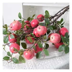 High Quality Real Touch Customized Color Artificial 96cm 6 pcs Pink Apples With Leaves