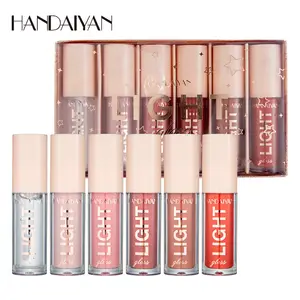 Handaiyan conjunto de gloss labial 6 peças, caixa de presente, tubos de brilho labial, espelho e batom, vidro lacrado, selo labial 6 peças hh