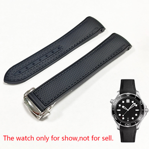 Correa para <span class=keywords><strong>Reloj</strong></span> <span class=keywords><strong>Omega</strong></span> <span class=keywords><strong>Seamaster</strong></span> Sport de 20mm 22mm con Extremos Curvos, Lona Negra y Goma, con Cierre Plateado Pulido y Característica Transpirable - Product Image 5