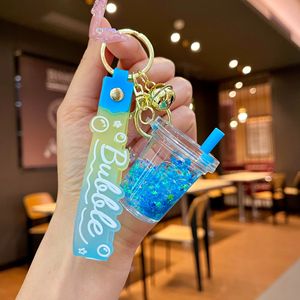 Llavero de taza de té de burbujas luminoso con acrílico y aceite, bonito colgante de arena movediza líquida, accesorio para mochila escolar, pequeño regalo al por mayor - Product Image 4