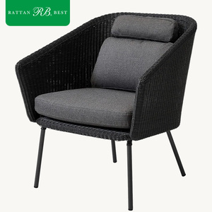 Sedia da <span class=keywords><strong>Esterno</strong></span> Moderna in Vimini Intrecciato Grigio <span class=keywords><strong>Antracite</strong></span> con Gambe Sottili in Metallo per Lounge sul Tetto - Product Image 4