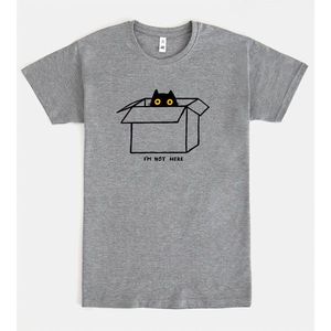 T-shirt Im Not Here con design a forma di gatto grigio, unisex, taglia media per adulti - Product Image 1