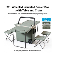Glacière multifonctionnelle 32L avec table et chaises, glacière isotherme portable avec roues pour le camping, la pêche, le pique-nique
