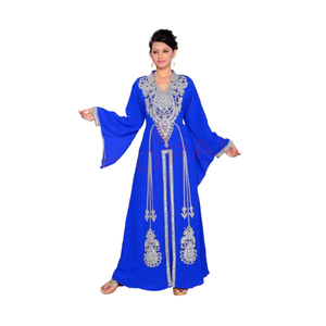 Caftán Azul Rey de Chifón con Bordado Zari, Vestido Elegante para Fiesta, Diseño Fluido y Moderno para Mujer - Product Image 1