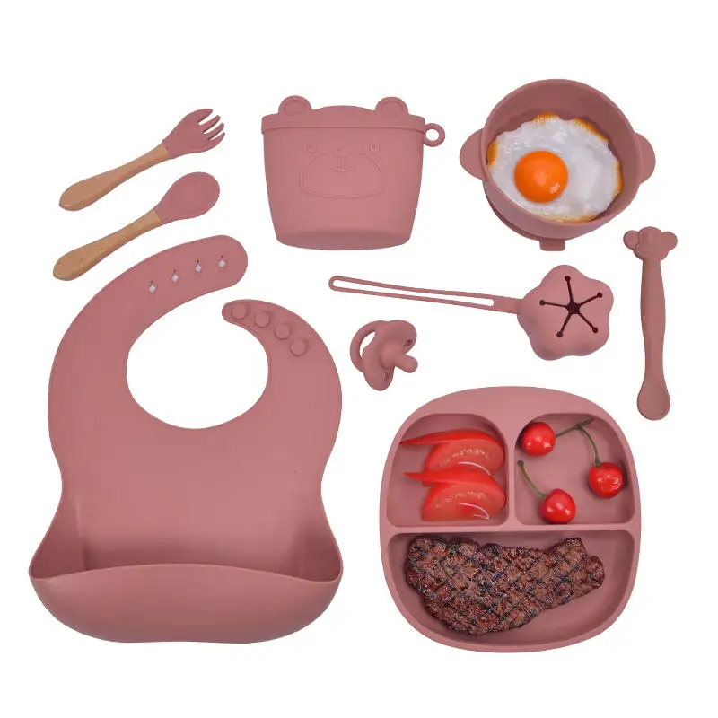 Fabricants de produits pour bébés Ensemble d'alimentation de qualité alimentaire en gros Plaque en silicone pour bébé en silicone Ensemble d'alimentation pour bébés sans Bpa