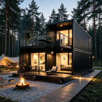 Maison modulaire préfabriquée en conteneur, structure en acier, étanche, avec terrasse en bois, pour usage en villas de glamping et complexes hôteliers, directement de l'usine