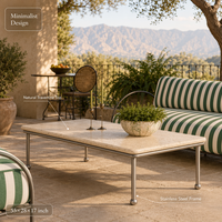 Table basse rectangulaire moderne en acier inoxydable pour extérieur, en marbre travertin, durable et imperméable, pour jardin, salle à manger et usage hôtelier