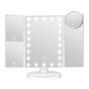 Blanc En Gros Pliable Portable 21 Lumière LED Lumineuse Voyage <span class=keywords><strong>2x</strong></span> <span class=keywords><strong>3x</strong></span> Grossissant Trifold Vanity Miroir De Maquillage Avec Lumières Led - Product Image 3