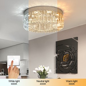 Vente en gros de luminaires de plafond en cristal LED en acier inoxydable de style moderne pour la maison, le salon et la chambre à coucher, 3 couleurs - Product Image 3