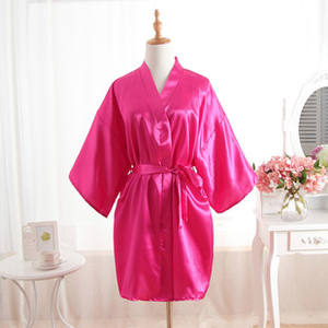 Al por mayor, sexy bata de noche tipo kimono de seda satinada, corta, para boda, damas de honor y novias, de color liso, para mujer - Product Image 5