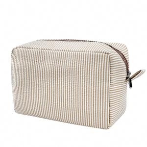 Travel <b>Toiletry</b> Stripe Makeup Bag, Large Women Aesthetic Organizer <b>Storage</b> Pouch - Product Image 1