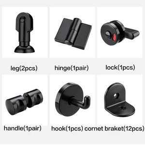 Accessoires en nylon pour cloisons de toilettes publiques : pieds de support en plastique noir, charnières, serrures de porte, supports d'angle – Installation facile - Product Image 3