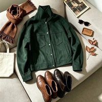 Veste courte ample en faux daim pour femme, col montant, multi-poches, style vintage décontracté