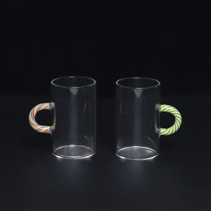 小型设计彩色玻璃咖啡杯创意彩色对比圆形手柄玻璃杯 - Product Image 1