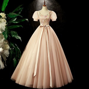 Evening Gown Puff Sleeves Scoop Neck Floral Print Empire Waist Tutu Skirt Wedding Dress Adult Formal Gown - Product Image 1