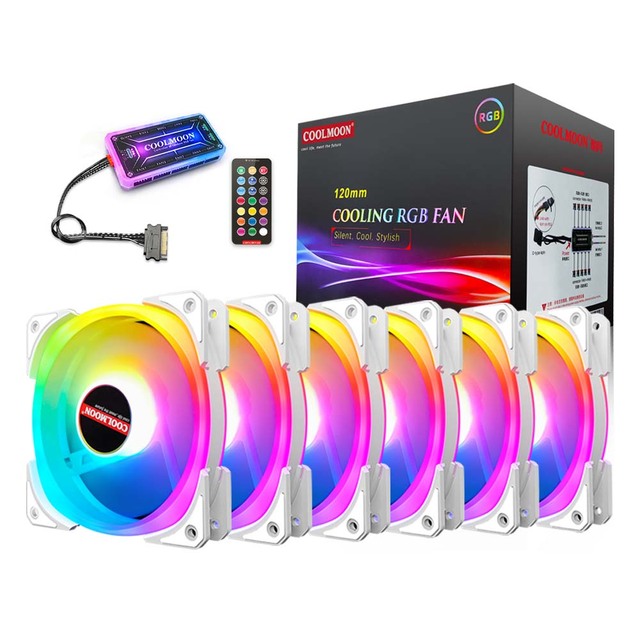 High Quality COOLMOON Gaming Computer Pc case Fan Kit With Wireless Controller Custom Logo Rgb Fans 120mm Rgb Cooling PC Fan