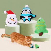 En gros, en stock, personnalisable : Ensemble de jouets pour chat en peluche à la cataire, motifs Arbre, Bonhomme de neige, Pingouin, 7,5 cm, mini-plateau brodé, apaisant pour l'intérieur