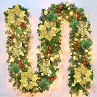 Weihnachtliche Rattan-Dekoration 2,7 Meter Großer Türhänger Weihnachtsbaum-Dekoration Gold-Roter Blumenkranz Set
