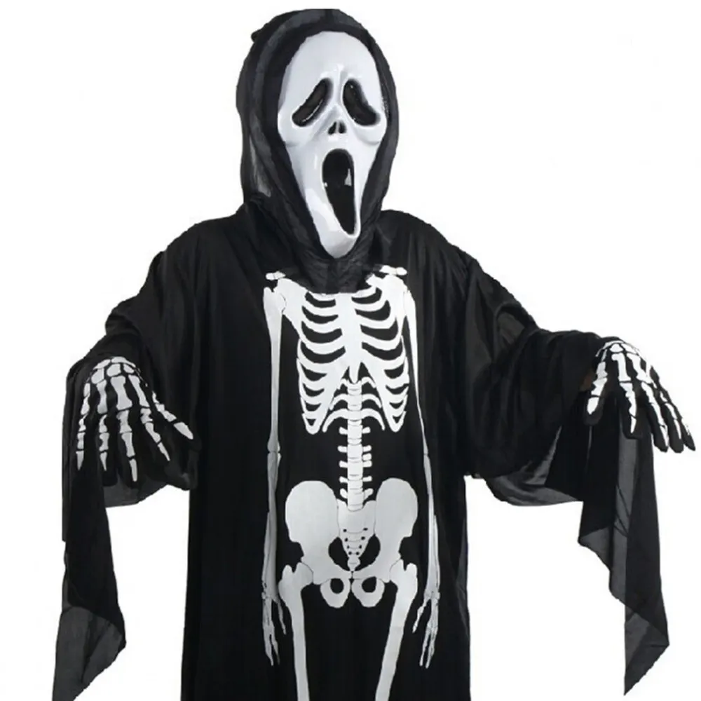 Halloween Costume Skull Skeleton Demon Ghost Cosplay Costumes With Scary Mask Adults Kids Carnival Masquerade Dress Robes