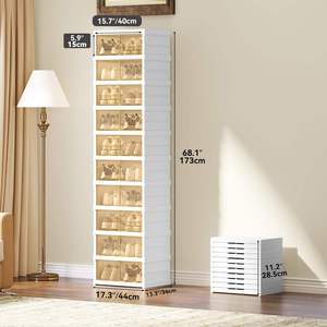 6-Tier Foldable Square PP Plastic Shoe Rack Organizer for Closet Shoe Shelf with Clear <b>Boxes</b> Stackable and Easy Assembly - Product Image 6