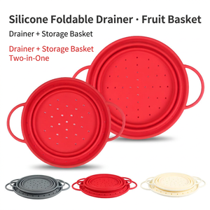 Collapsible Colander Silicone Kitchen Strainer 2 in 1 Foldable Fruit Basket Vegetable <b>Washing</b> <b>Bowl</b> Sink Sieve for Home Cooking - Product Image 2