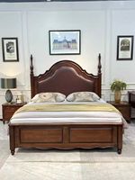 Hochwertiges Europäisches Königliches Stilbett mit Gewindesäule, Vintage Dunkelbrauner Samt + Schaumstoff, Weiches Langlebiges Massivholz-Schlafzimmerbett