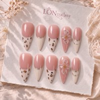Ongles artificiels faits main ODM français 3.0, longs, pointus, courbes, à presser, couvrance totale, PMMA, 3D en relief, personnalisés, 10 pièces