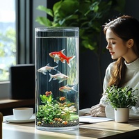 Cylindre en verre transparent ultra-blanc en acrylique pour poissons rouges, plusieurs tailles, design anti-chute pour salon et bureau