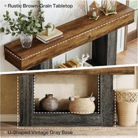Table console convertible moderne de 63 pouces à 2 niveaux avec rangement en bois pour salon et entrée, brun gris