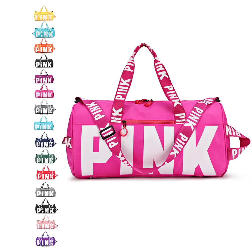 Amostra de logotipo personalizado, logotipo personalizado, dobrável, para academia, feminino, à prova d' água, para viagem, duffel bag, rosa, duffle bag