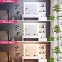 Coiffeuse moderne modulaire en panneaux de bois avec miroir et éclairage LED, 3 modes d'éclairage réglables, pour chambre d'hôtel