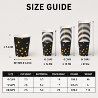 Gobelets de fête de Noël en papier, lot de 100, noir et or à pois, anti-fuite, jetables, 9 oz (250 ml) pour boissons chaudes/froides