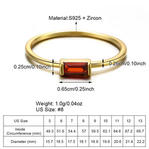 Anillo Fino de Plata Geométrico con Banda Delgada, Chapado en Oro de 18k, Plata de Ley S925, con Piedra Preciosa Baguette, Anillo ZC para Mujer - Product Image 4