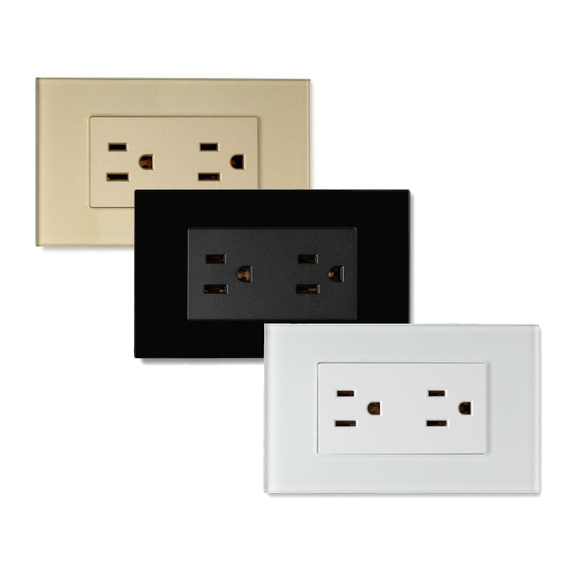 MVAVA Double 3 Pin US Standard Socket Flush Mount Electrical Plug Power Socket Outlet Glass Panel 118 Type Wall Plugs Sockets