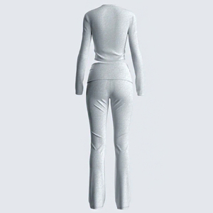 <strong>Women</strong> Solid Knitting Custom <strong>Grey</strong> Long Sleeve Cotton High Waist Foldover Leggings Crop Top Sweatshirt Set <strong>Tracksuit</strong> - Product Image 2