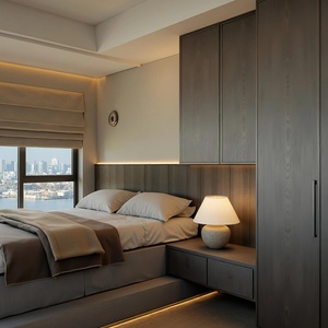 Meubles de chambre à coucher en bois, armoires, matelas tatami, armoires courbes, protections d'angle pour enfants - Design minimaliste moderne - Product Image 2