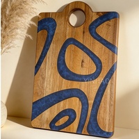Planche à découper en bois YINHAO, nouveau design, avec incrustation de résine bleue, 11,6 x 7,8 pouces, planche à charcuterie en bois d'acacia et résine avec poignée