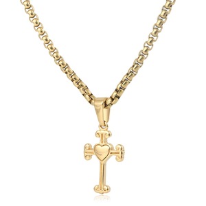 yunnique Heart <b>Cross</b> Necklace Gold Zinc Alloy Pendant 60cm <b>Chain</b> Gift Jewelry for Men Women Couples Students Hip Hop Style - Product Image 1