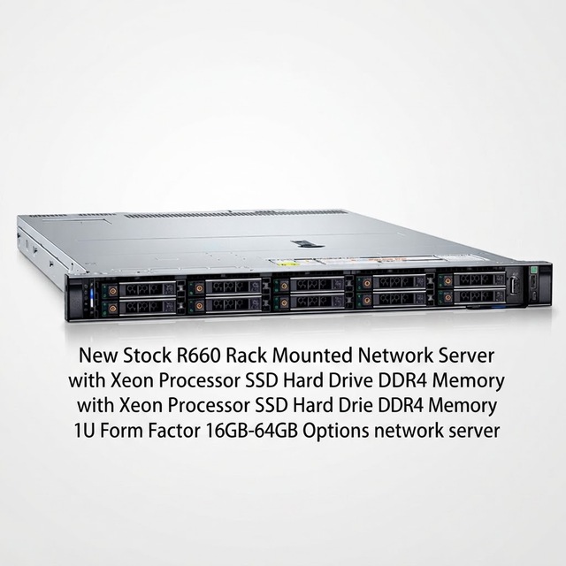 New Stock R660 Rack Mounted Network Server with Xeon Processor SSD Hard Drive DDR4 Memory 1U Form Factor 16GB-64GB Options