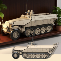 1/28 Véhicule de transport blindé à chenilles, modèle de char avec figurines miniatures, ensemble de blocs de construction