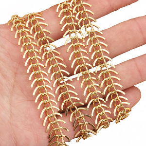 Chaîne en acier inoxydable en forme d'arête de poisson, polie or et argent, pour la fabrication de colliers, composants de bijoux DIY H1240 - Product Image 3