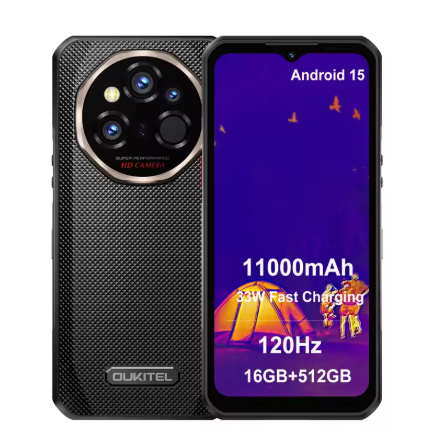 OUKITEL WP55 Ultra Rugged Phone - Thermal Imaging 5G MTK 7025,11000mAh,12+512GB,108MP 6.6" NFC Android15 Mobile