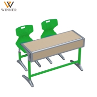 Ensemble de chaise et bureau double ergonomique de haute qualité, écologique et durable, avec tiroir, structure métallique, hauteur réglable pour l'école et la maison