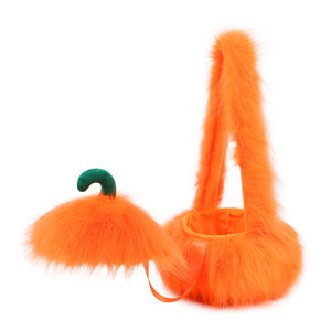 Sac à main en peluche Halloween Trick or Treat, accessoire de fête créatif avec tête de citrouille démoniaque, sac seau citrouille portable - Product Image 4